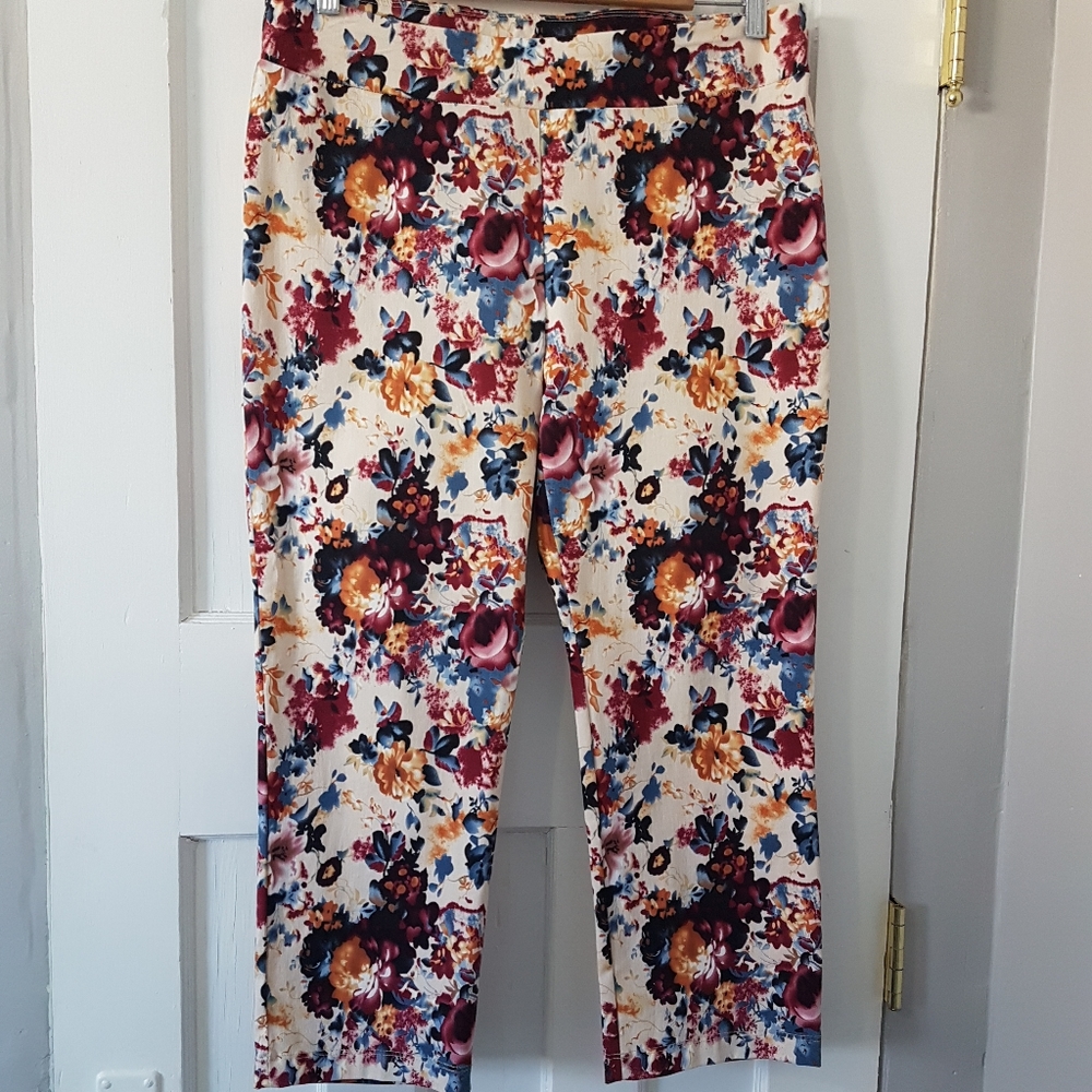 Studio Point Stretchy Floral Print Pull On Pants Sz L